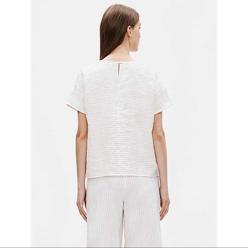 EILEEN FISHER ORGANIC LINEN COTTON STRIPED TOP - Picture 3 of 8